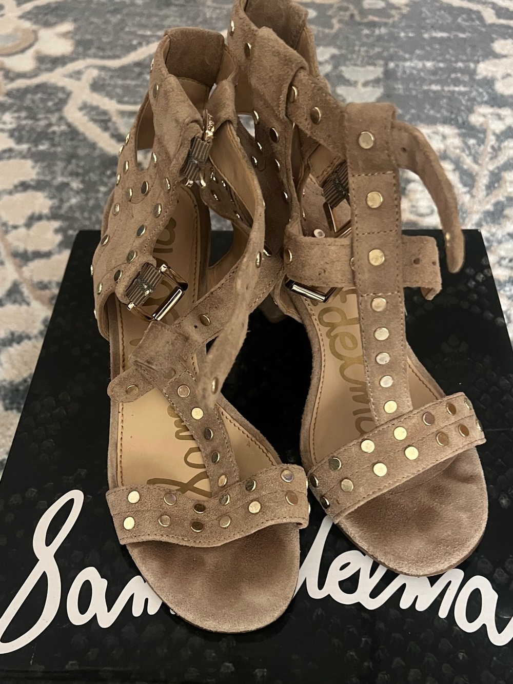 Sam Edelman Taupe Suede Studded Gladiator Sandals